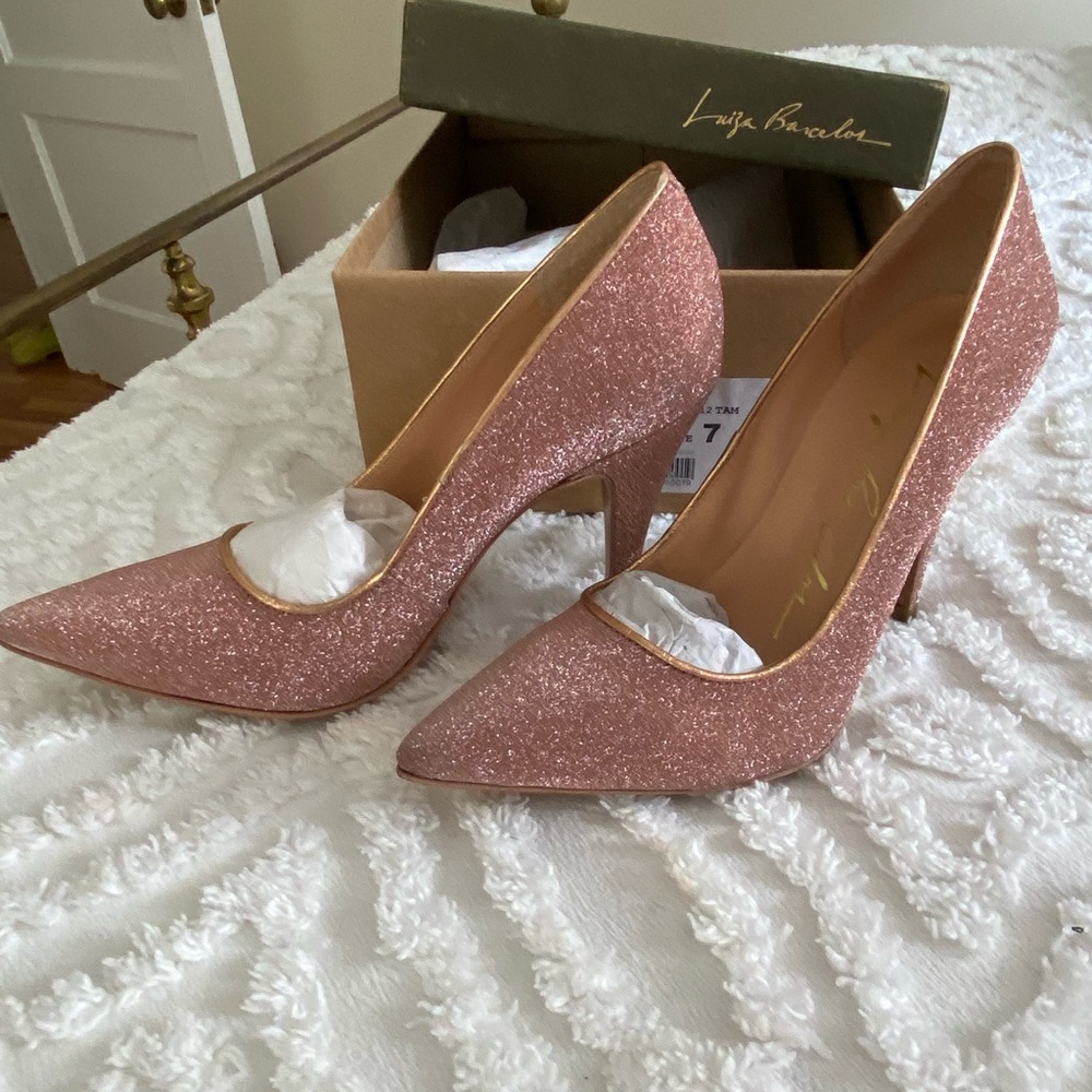 Anthropologie Champagne Pink glitter pumps